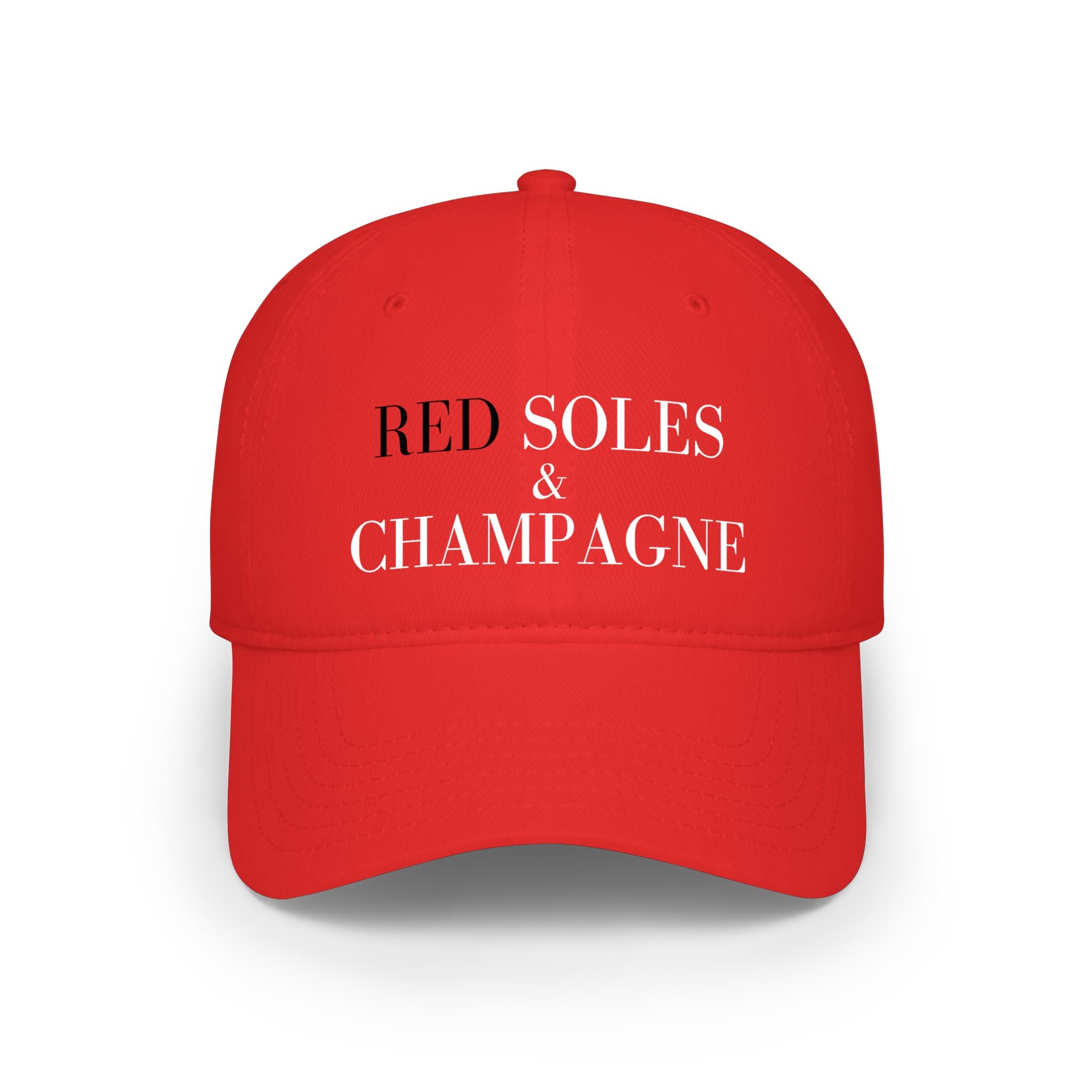 Red Soles & Champagne Baseball Cap | Script Text Embroidered Hat