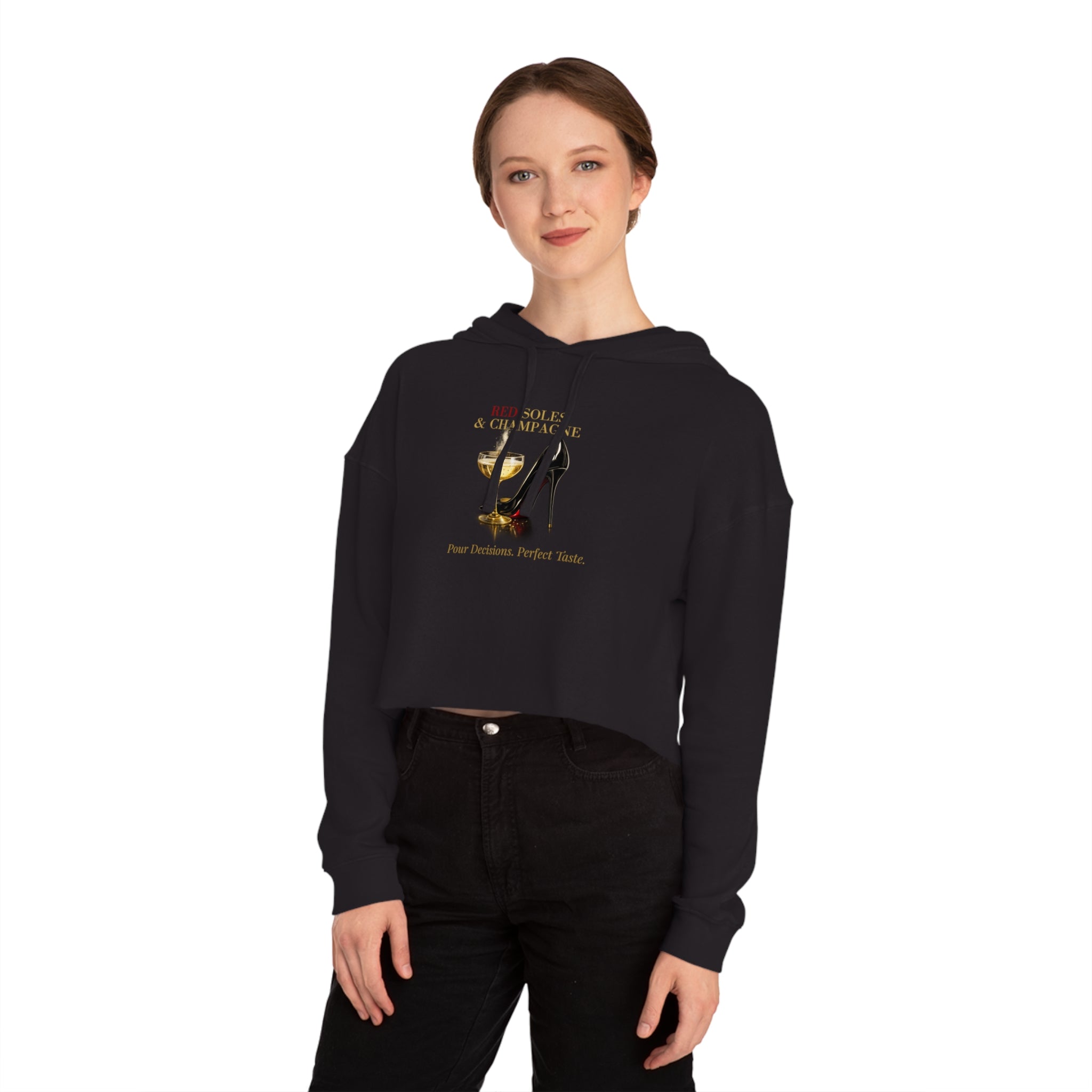 Red Soles & Champagne™ — Noir Edition Cropped Hoodie | Relaxed Cropped Fit