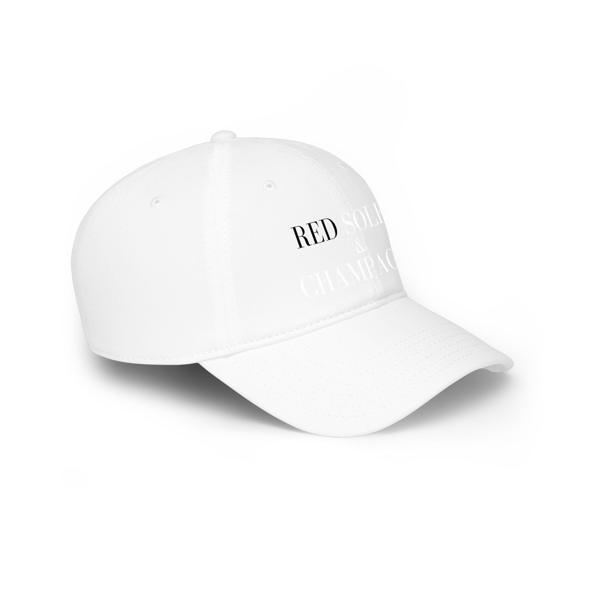 Red Soles & Champagne Baseball Cap | Script Text Embroidered Hat