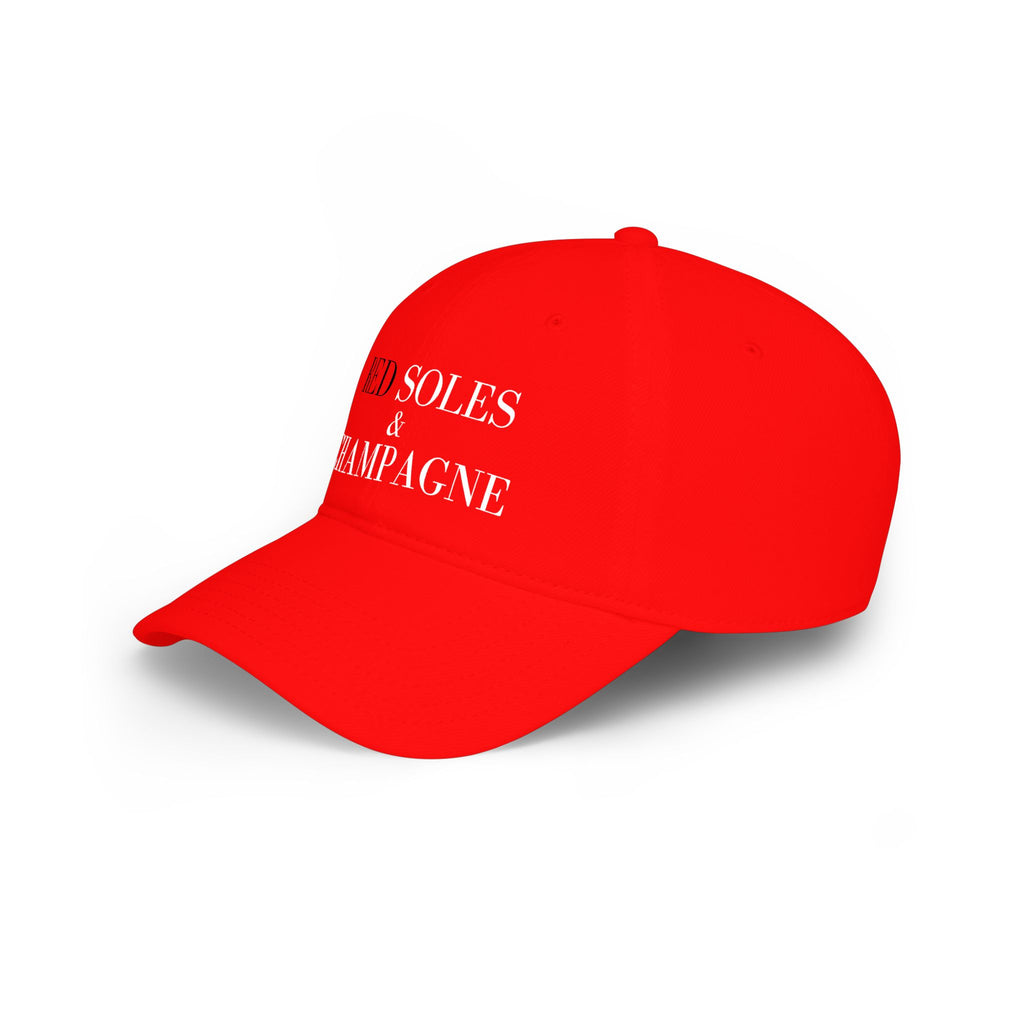 Red Soles & Champagne Baseball Cap | Script Text Embroidered Hat