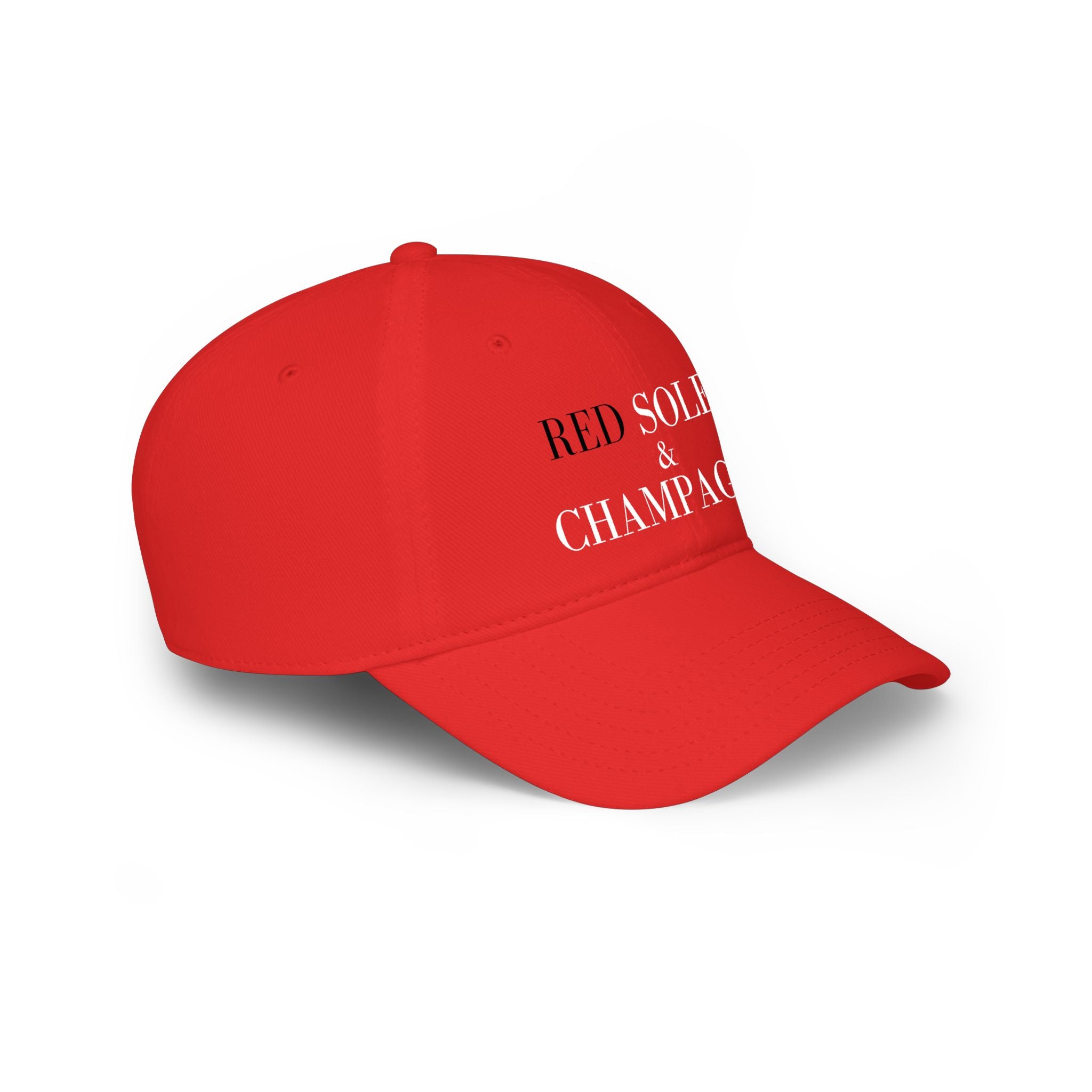 Red Soles & Champagne Baseball Cap | Script Text Embroidered Hat