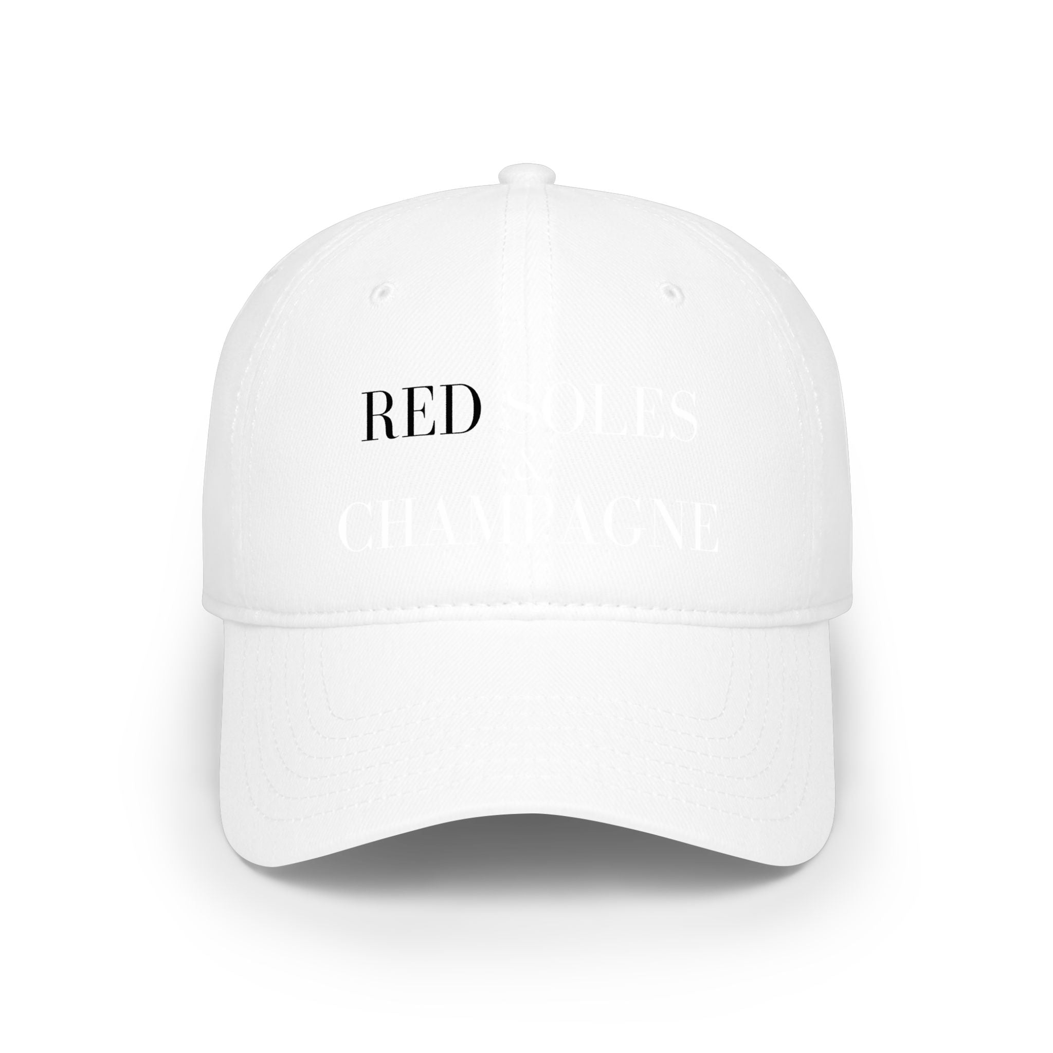 Red Soles & Champagne Baseball Cap | Script Text Embroidered Hat